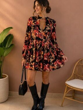Free People.Floral Long Sleeve Dress